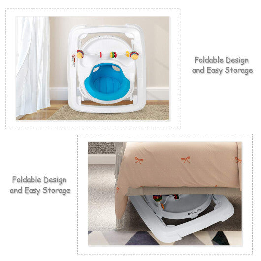 Costway Walker Adjustable Height Removable Toy Wheels Folding Portable Blue W2B