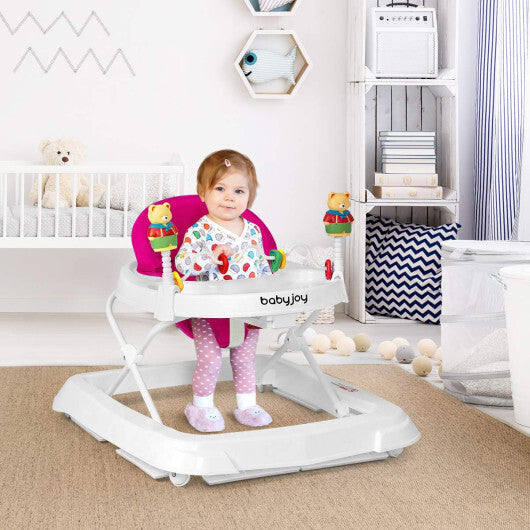 Costway Walker Adjustable Height Removable Toy Wheels Folding Portable Pink W2B