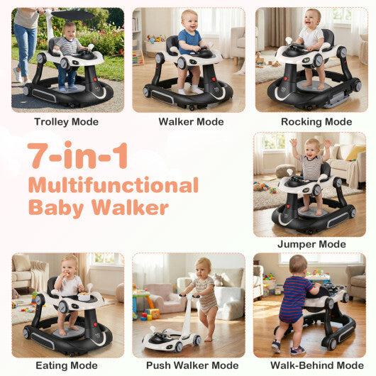 Costway 6-in-1 Baby Walker with Canopy Portable Activity Center Bouncer Rocker Combo with Music-White W2B