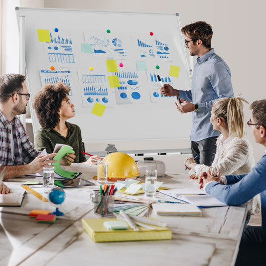 Costway 48 x 36 Inches Rolling Double-Sided Whiteboard with Magnetic Surface White