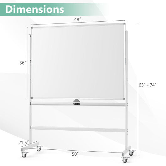 Costway 48 x 36 Inches Rolling Double-Sided Whiteboard with Magnetic Surface White