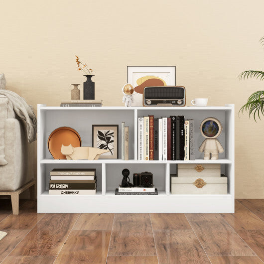 Costway Kids 2-Shelf Bookcase 5-Cube Wood Toy Storage Cabinet Organizer White W2B