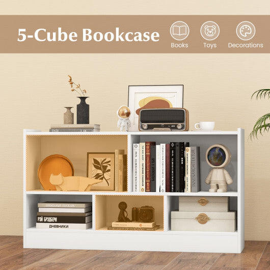 Costway Kids 2-Shelf Bookcase 5-Cube Wood Toy Storage Cabinet Organizer White W2B