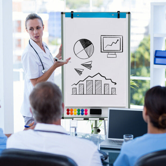 Costway Height-Adjustable Mobile Whiteboard with Round Stand Paper Clips-Green W2B