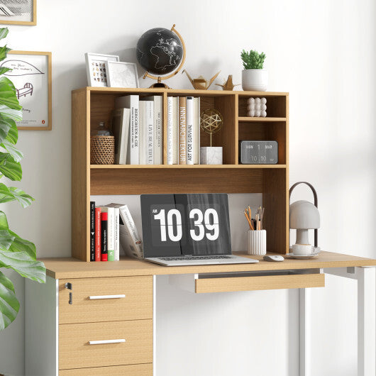 Costway Computer Desktop Bookcase with 4 Cubbies and Open Back Compartment-Natural W2B