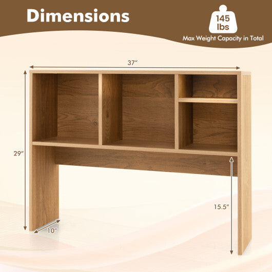 Costway Computer Desktop Bookcase with 4 Cubbies and Open Back Compartment-Natural