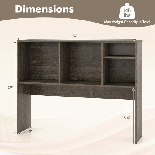 Costway Computer Desktop Bookcase with 4 Cubbies and Open Back Compartment-Gray W2B
