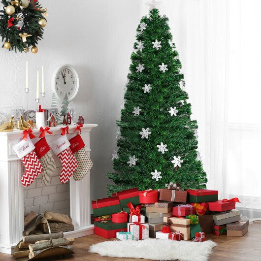 Costway LED Optic Artificial Christmas Tree with Snowflakes 6 Feet W2B
