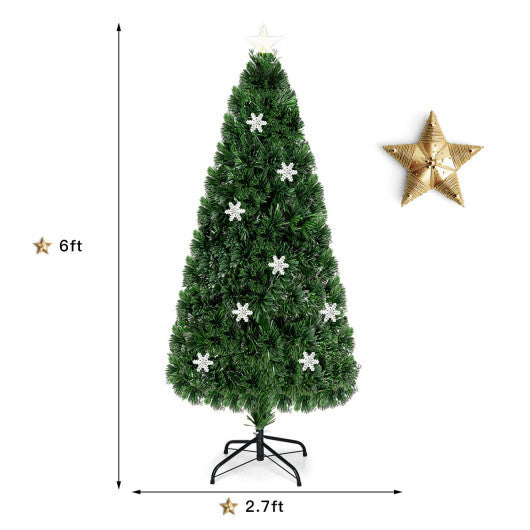 Costway LED Optic Artificial Christmas Tree with Snowflakes 6 Feet W2B