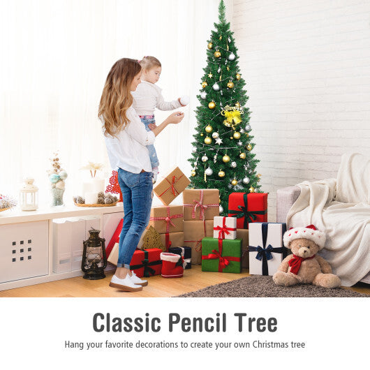 Costway 6Ft PVC Artificial Pencil Christmas Tree Slim Stand Green W2B