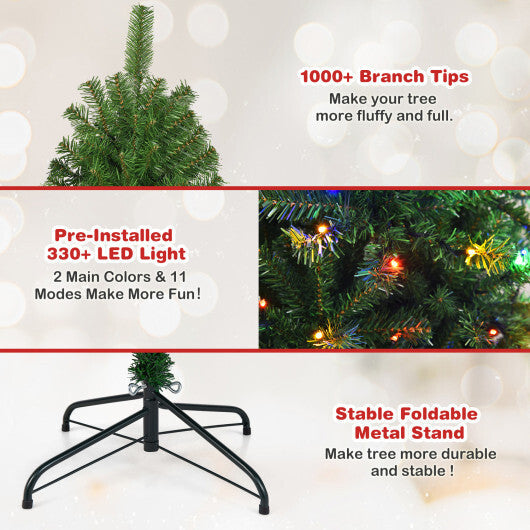 Costway 6Ft Pre-Lit Artificial Christmas Tree Hinged 350 LED Lights W2B