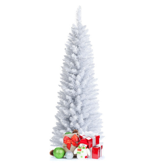Costway Slim Artificial Christmas Pencil Tree with PVC Needles and Folding Metal Stand-5' W2B