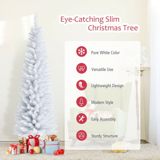 Costway 6 Feet Unlit Artificial Slim Pencil Christmas Tree with Metal Stand W2B