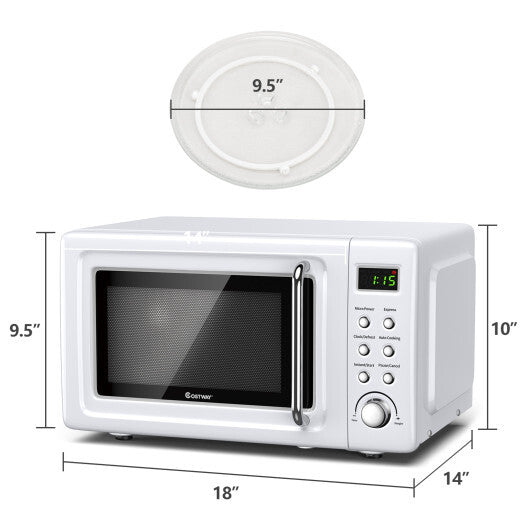 Costway 0.7Cu.ft Retro Countertop Microwave Oven 700W LED Display Glass Turntable White W2B