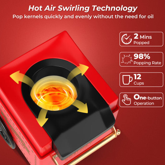 Costway Retro Hot Air Popcorn Maker 1200W with Kernel Measuring Cup-Red