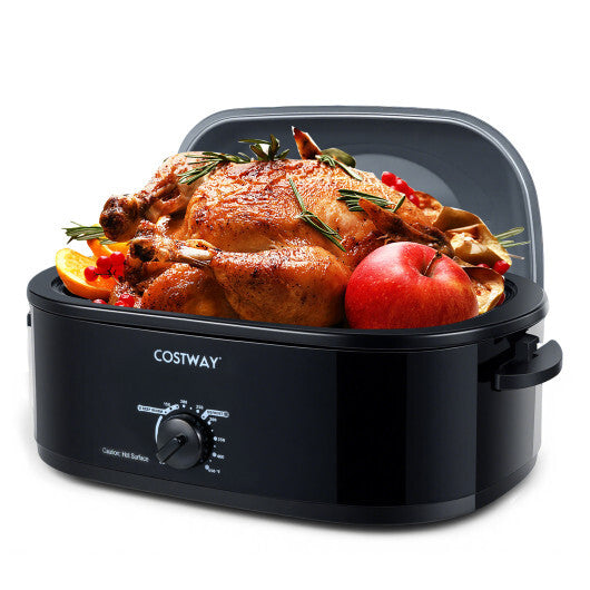 Costwayt 18QT Electric Roaster Oven with Self-Basting Lid Turkey Roaster with Removable Pan Black