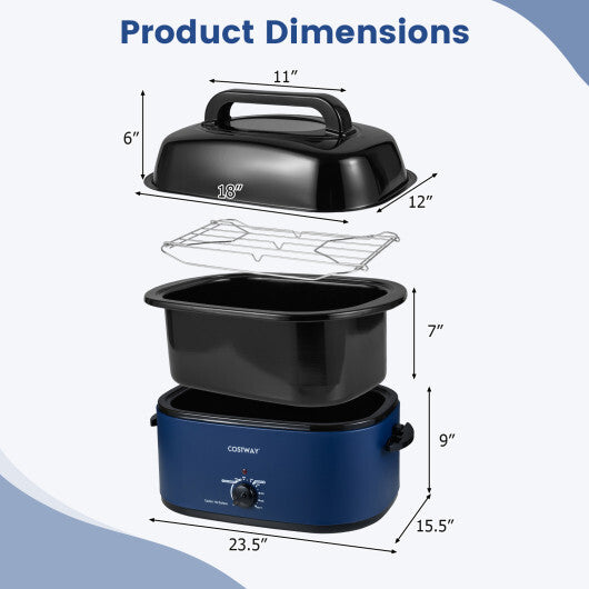 Costway 22QT Electric Roaster Oven Turkey Roaster with Visible and Self-Basting Lid Navy W2B