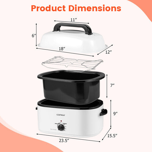 Costway 22QT Electric Roaster Oven Turkey Roaster with Visible and Self-Basting Lid White