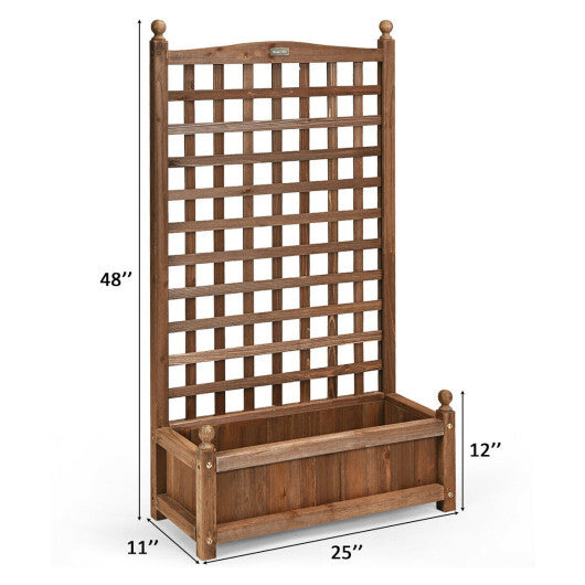 Costway Solid Free Standing Wood Planter Box with Trellis for Garden W2B