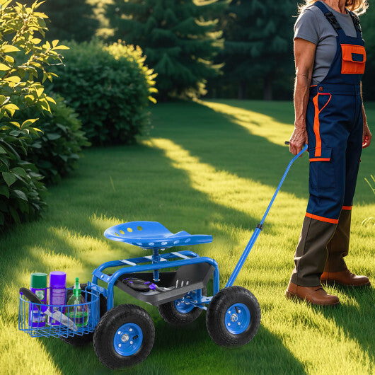 Costway Extendable Handle Garden Cart Rolling Wagon Scooter-Blue W2B