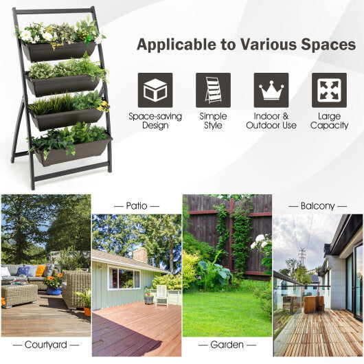 Costway 4-Tier Vertical Raised Garden Bed with 4 Containers and Drainage Holes-S W2B