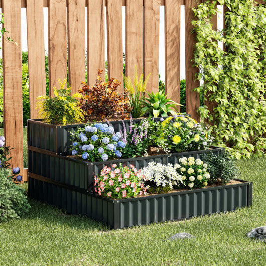 Costway Heavy-Duty Metal Outdoor 3-Tier Raised Garden Bed Planter Box-Black