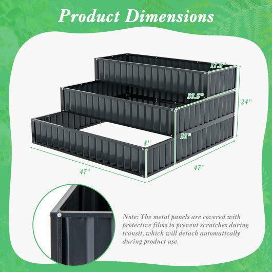 Costway Heavy-Duty Metal Outdoor 3-Tier Raised Garden Bed Planter Box-Black