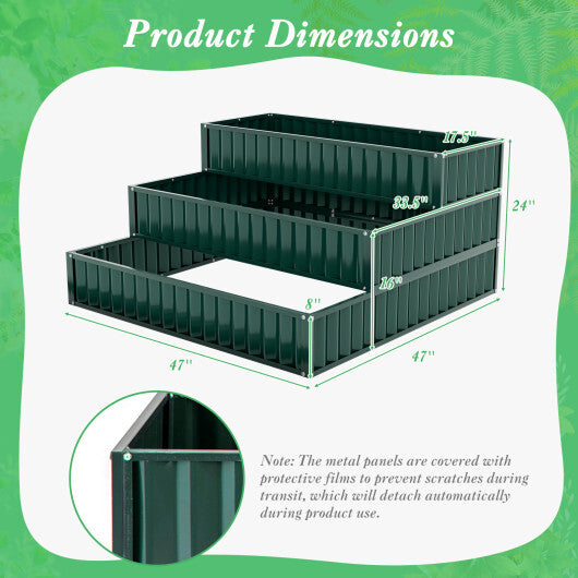 Costway Heavy-Duty Metal Outdoor 3-Tier Raised Garden Bed Planter Box-Green