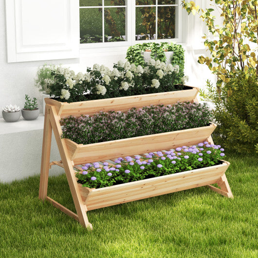 Costway 3-Tier Garden Bed with Storage Shelf 2 Hanging Hooks and 3 Bed Liners