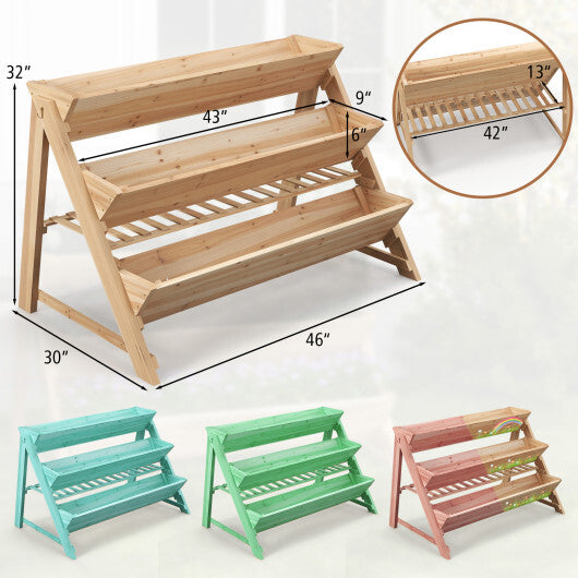 Costway 3-Tier Garden Bed with Storage Shelf 2 Hanging Hooks and 3 Bed Liners