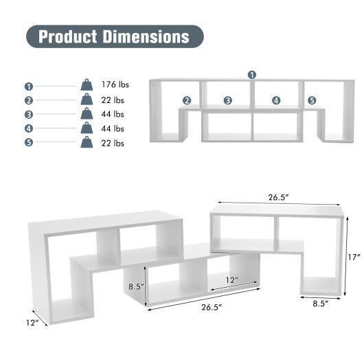 Costway 3 Pieces Adjustable TV Stand for TVs up to 65 Inch with Shelves White