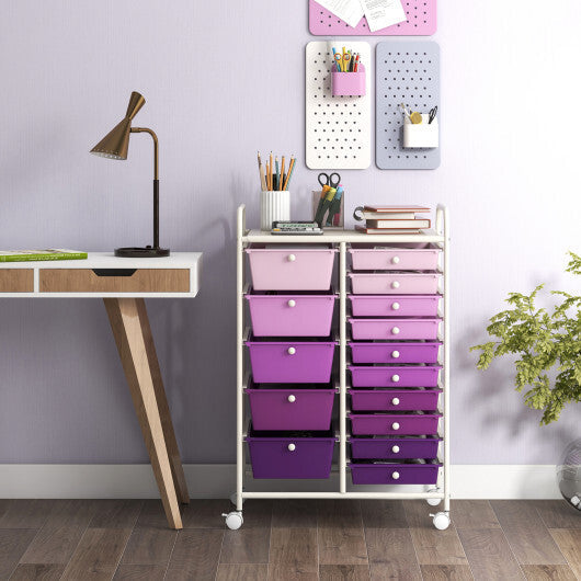 Costway 15-Drawer Utility Rolling Organizer Cart Multi-Use Storage-Purple W2B
