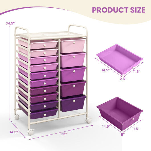 Costway 15-Drawer Utility Rolling Organizer Cart Multi-Use Storage-Purple
