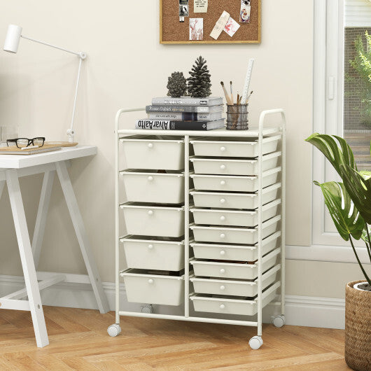 Costway 15-Drawer Utility Rolling Organizer Cart Multi-Use Storage-White W2B