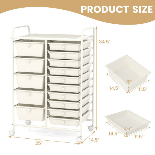 Costway 15-Drawer Utility Rolling Organizer Cart Multi-Use Storage-White