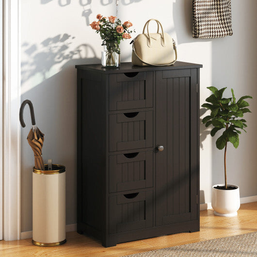 Costway Standing Indoor Wooden Cabinet with 4 Drawers-Black W2B