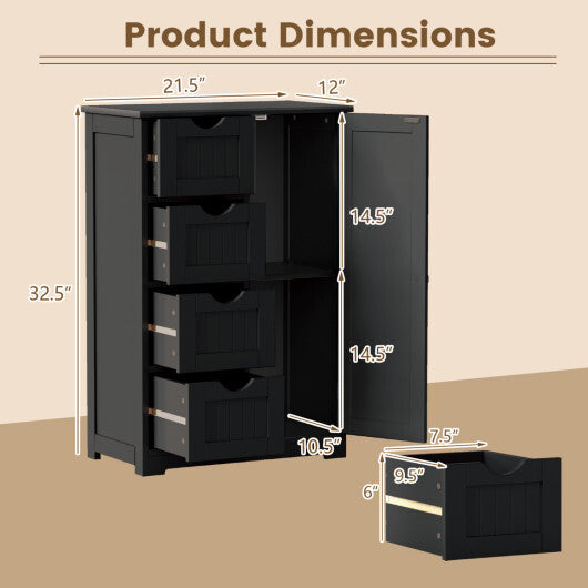 Costway Standing Indoor Wooden Cabinet with 4 Drawers-Black W2B