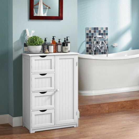 Costway Bathroom Storage Wooden 4 Drawer Cabinet Cupboard 2 Shelves Free Standing White W2B