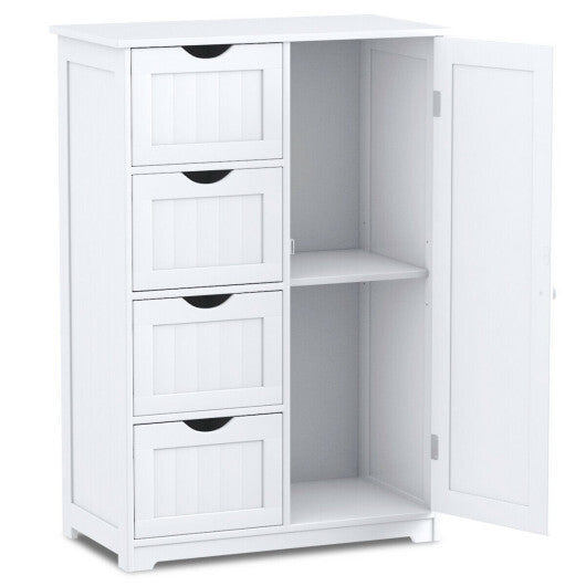Costway Bathroom Storage Wooden 4 Drawer Cabinet Cupboard 2 Shelves Free Standing White W2B