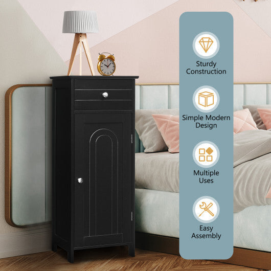 Costway Bathroom Storage Floor Cabinet Organizer Free-Standing w/ Drawer Black W2B