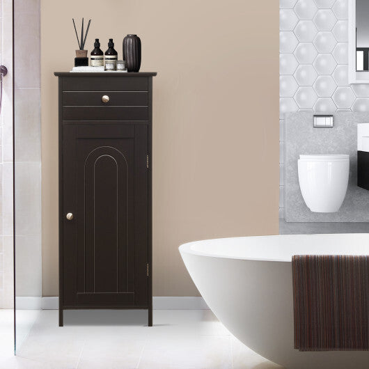 Costway Bathroom Storage Floor Cabinet Organizer Free-Standing w/ Drawer Brown W2B