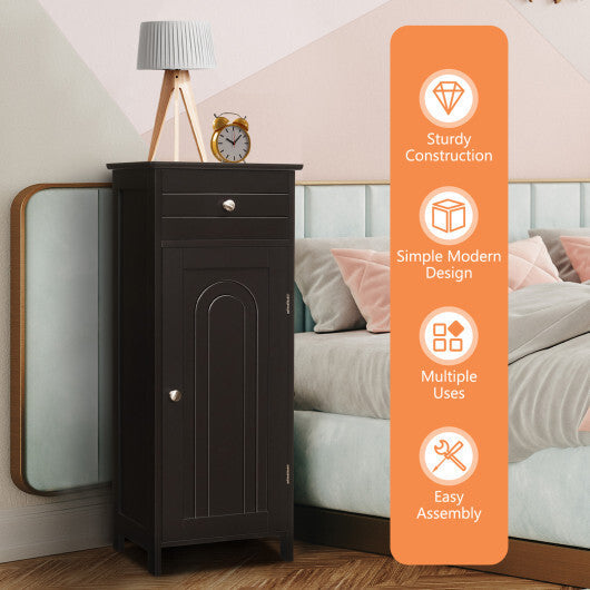 Costway Bathroom Storage Floor Cabinet Organizer Free-Standing w/ Drawer Brown W2B
