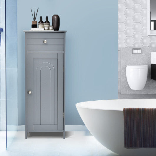 Costway Bathroom Storage Floor Cabinet Organizer Free-Standing w/ Drawer Grey W2B
