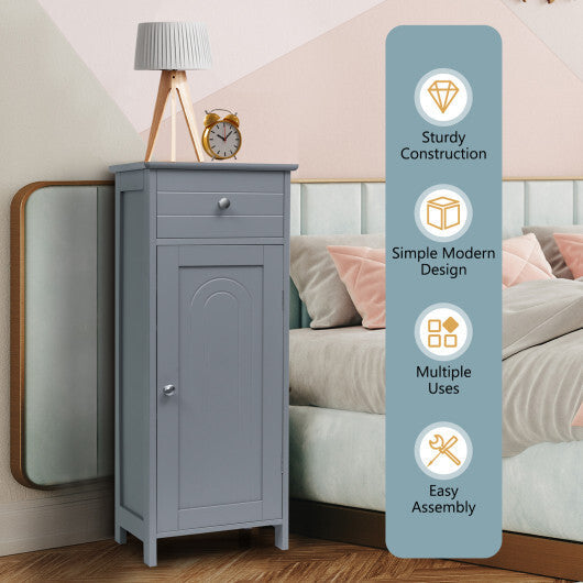 Costway Bathroom Storage Floor Cabinet Organizer Free-Standing w/ Drawer Grey W2B