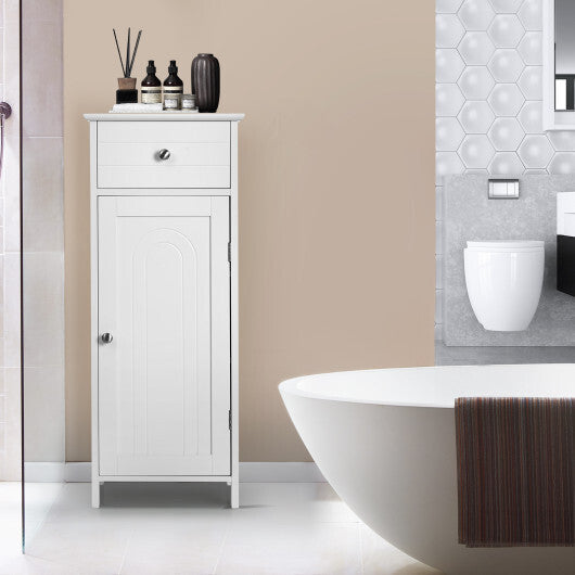 Costway Bathroom Storage Floor Cabinet Wooden Organizer Free-Standing w/ Drawer & Shelf W2B