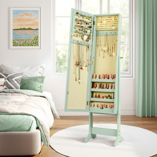 Costway Mirrored Standing Jewelry Cabinet Storage Box Green