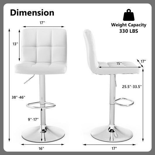 Costway Adjustable Swivel Bar Stool with PU Leather White W2B