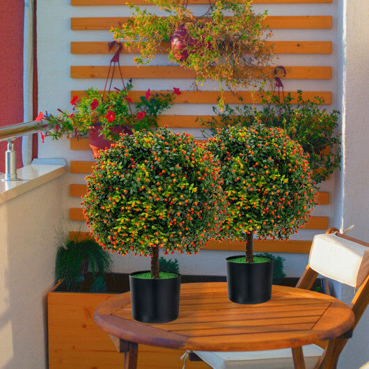Costway 2-Pack Artificial Boxwood Topiary Ball Tree with Orange Fruit W2B