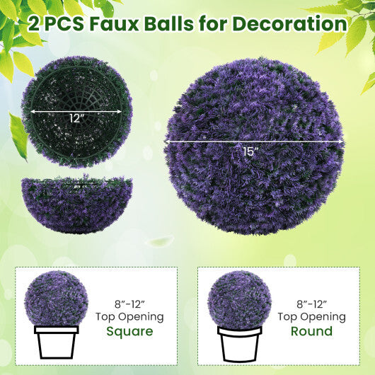 Costway 15 Inch Round Artificial Plant Set of 2 Boxwood Topiary Balls for Indoor Outdoor - Purple