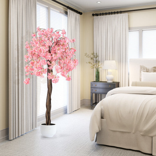 Costway 5.5 FT Tall Artificial Cherry Blossom Tree with Pink Flowers 1 Pack